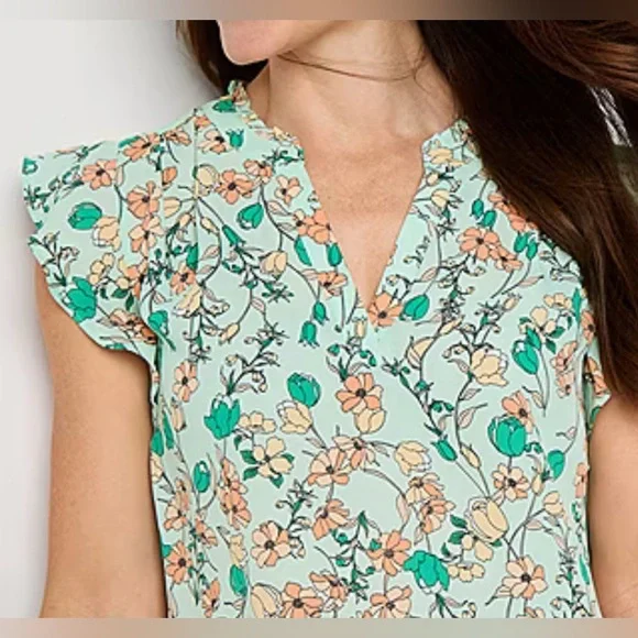 LIZ CLAIBORNE Split Crew Neck Sleeveless Blouse EUC - Picture 2 of 9